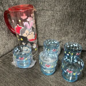 Disney Parks Mickey and Minnie Mouse "Tsum Tsum" Pitcher & 5 Tumblers